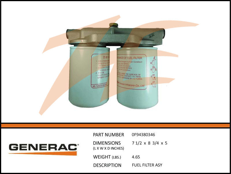 Generac 0F94380346 Fuel Filter Assembly DROP SHIP ONLY