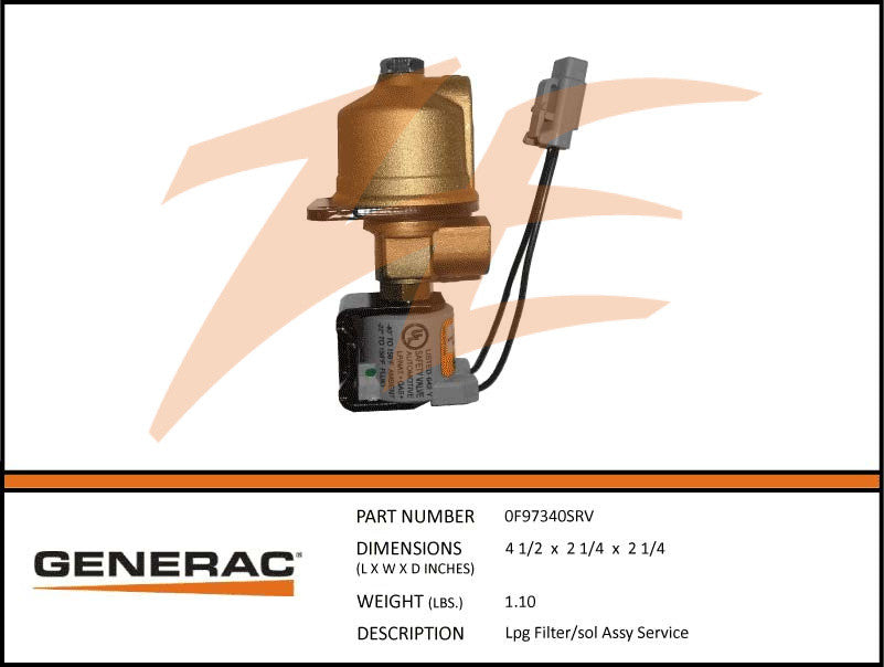 Generac 0F97340SRV LPG Filter/Solenoid Assembly DROP SHIP ONLY