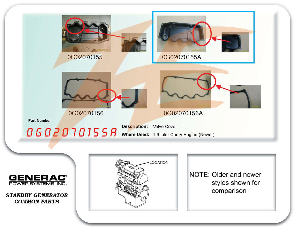 Generac 0G02070155A Valve Cover 1.6L