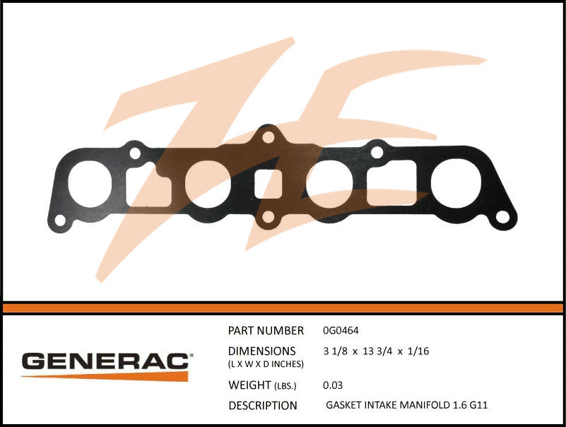 Generac 0G0464 Intake Manifold Gasket 1.6L