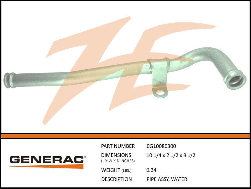 Generac 0G10080300 Water Pipe Assembly