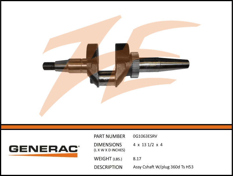 Generac 0G1063ESRV Crankshaft Assembly w/Plug