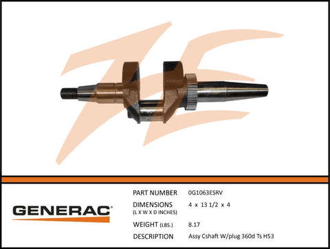 Generac 0G1063ESRV Crankshaft Assembly w/Plug
