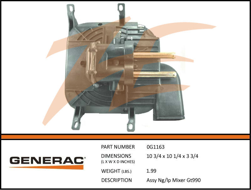Generac 0G1163 NG/LP Mixer Assembly GT990
