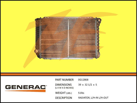 Generac A0006074192 / 0G1286B Radiator L/H-IN L/H-OUT