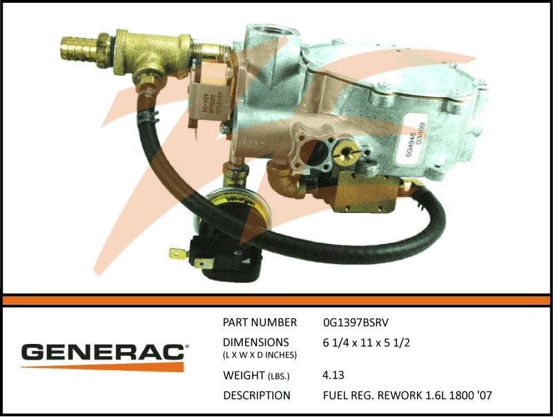 Generac 0G1397BSRV / 0G1397B Fuel Regulator Assembly 1.6L 1800 RPM Rework