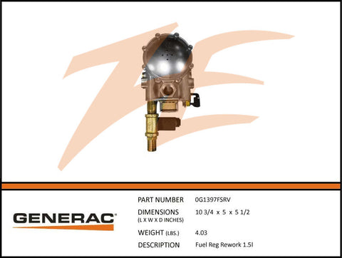 Generac 0G1397FSRV Fuel Regulator Assembly 1.5L Rework