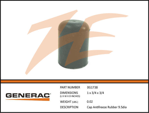 Generac 0G1738 Rubber Coolant Cap 9.5 Diameter