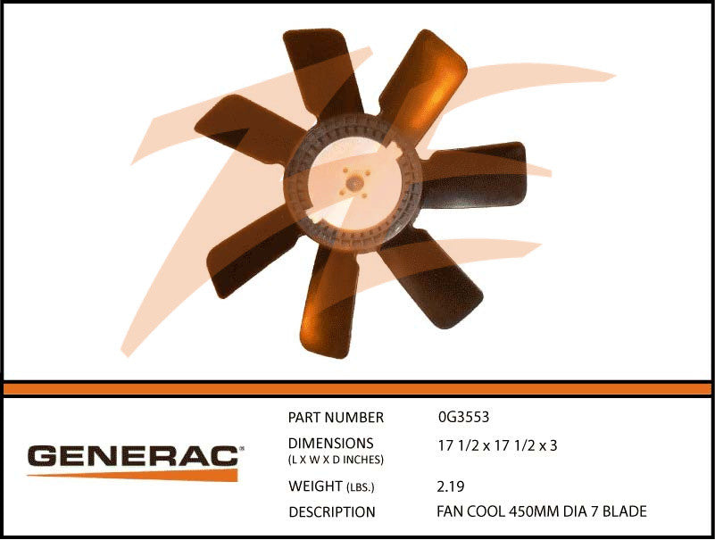 Generac 0G3553 Cooling Fan 450MM Diameter 7 Blade