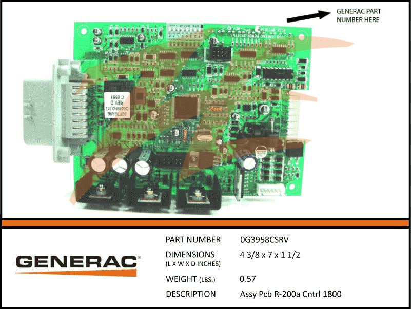 Generac 0G3958CSRV/0G3958C R200A Control Board Assembly PCB 1800 RPM