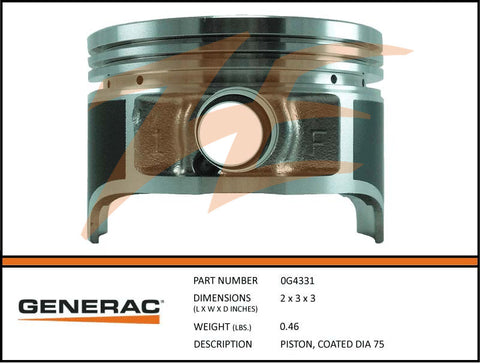 Generac 0G4331 Coated Piston 75 Diameter