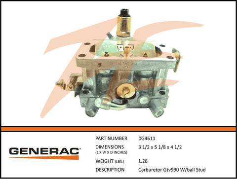 CARBURETOR GTV990 W/BALL STUD 