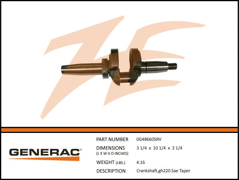 Generac 0G48660SRV Crankshaft GH220 SAE Taper