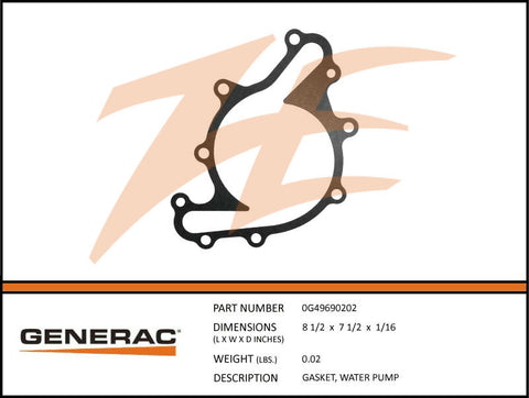 Generac 0G49690202 Water Pump Gasket