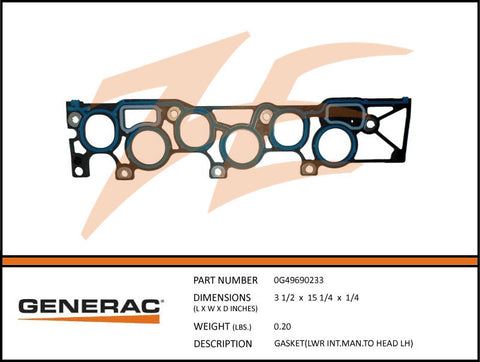 Generac 0G49690233 Lower Intake Manifold To Head Gasket Left