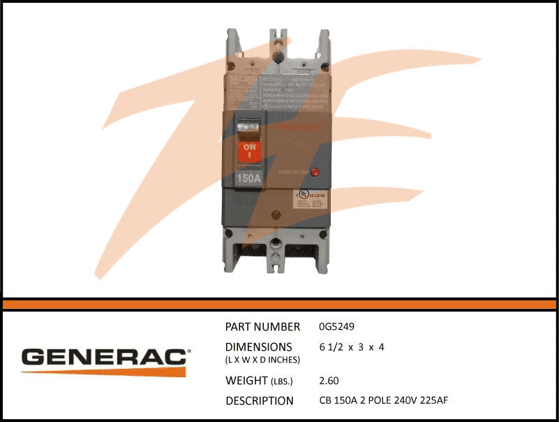 Generac 0G5249 Circuit Breaker 2 Pole 150A 240V