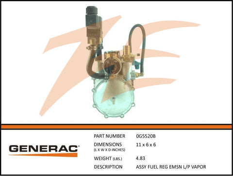 Generac 0G5520B Fuel Regulator Assembly LP w/Emissions