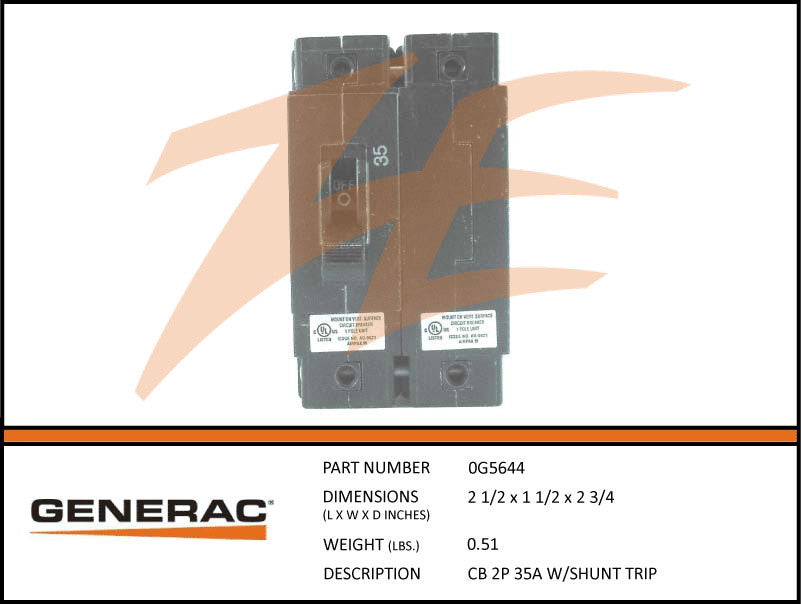 Generac 0G5644 Circuit Breaker 2 Pole 35A w/Shunt Trip