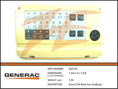Generac 0G5719 Annunciator Panel Assembly 57.6K Baud RRP & RAP