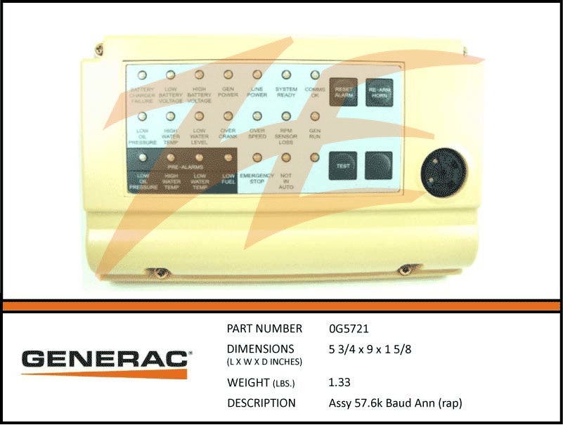 Generac 0G5721 Annunciator Panel Assembly 57.6K Baud RAP