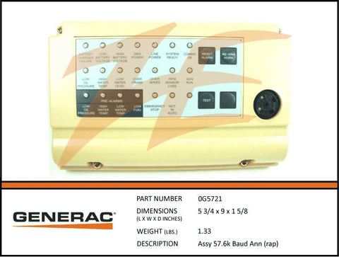 Generac 0G5721 Annunciator Panel Assembly 57.6K Baud RAP