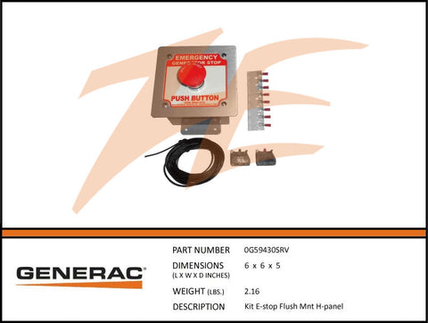 Generac 0G59430SRV E-Stop Kit Flush Mount H-Panel