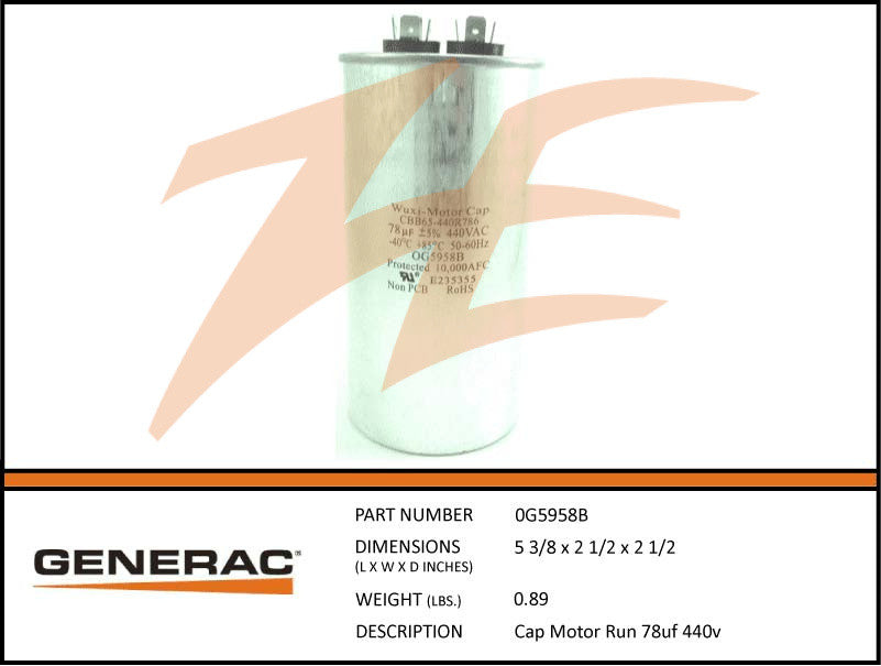 Generac 0G5958B 10kW Voltage Regulator Capacitor 78mF 440V