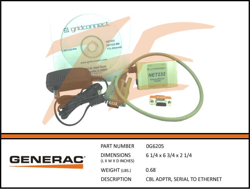 Generac 0G6205 Adapter Cable Serial To Ethernet