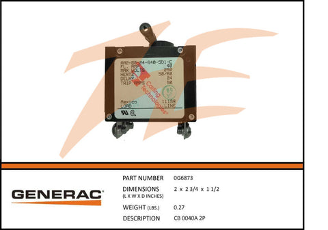 Generac 0G6873 Circuit Breaker 40A 2 Pole 250V