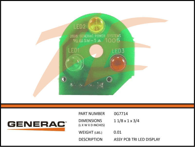 Generac 0G7714 PCB 3 LED Display Assembly