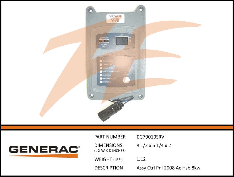 Generac 0G79010SRV Control Panel Assembly for 2008-2009 8kW