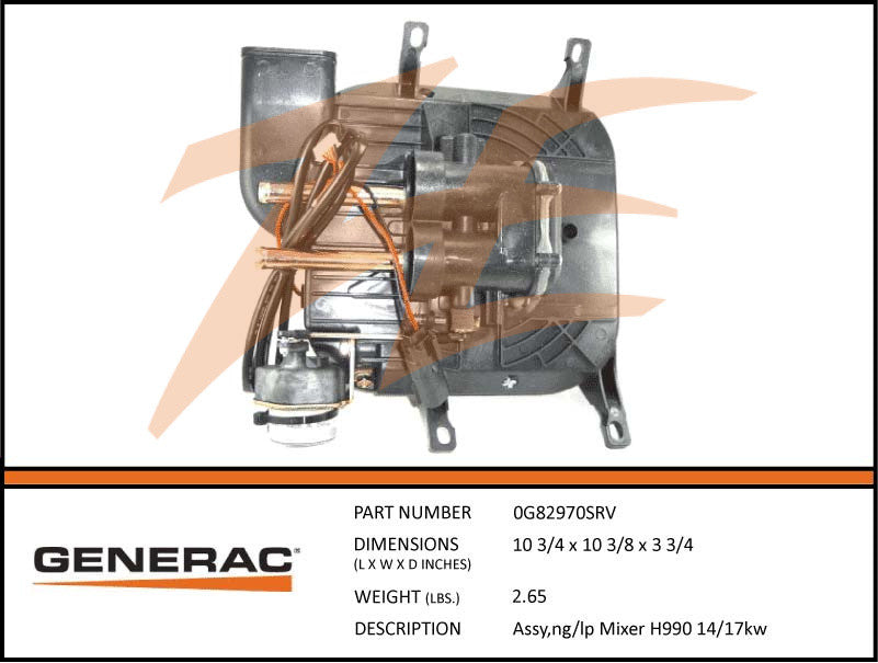 Generac 0G82970SRV NG/LP Mixer Assembly GH990 14/17kW