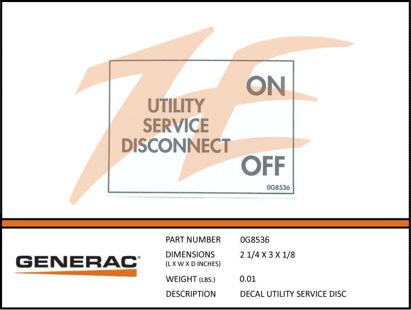 Generac 0G8536 Decal Utility Service Disconnect