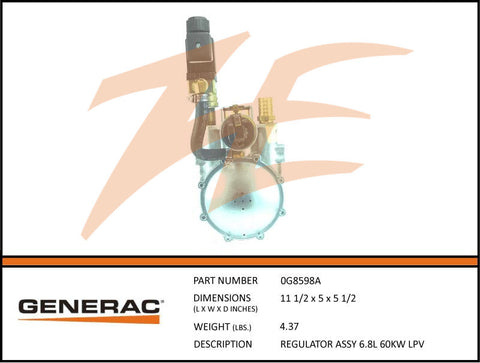 Generac 0G8598A Fuel Regulator Assembly 6.8L 60kW LP