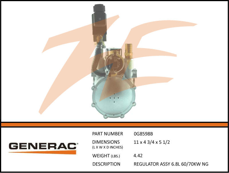 Generac 0G8598B Fuel Regulator Assembly 6.8L 60kW/70kW NG