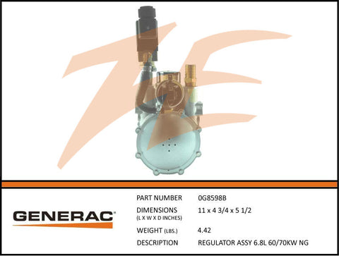Generac 0G8598B Fuel Regulator Assembly 6.8L 60kW/70kW NG