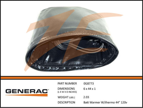 Generac 0G8773 Battery Warmer Blanket w/ Thermostat 44" 120V