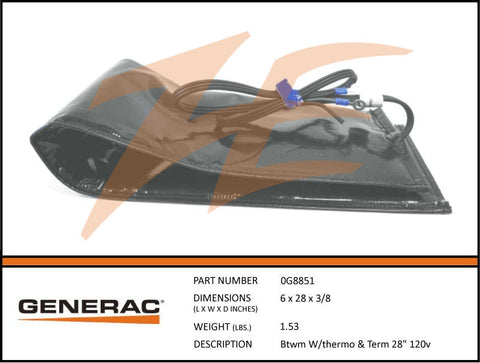 Generac 0G8851 Battery Warmer Blanket w/ Thermostat & Terminals 120V