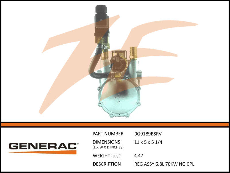 Generac 0G9189BSRV Fuel Regulator Assembly 6.8L 70kW NG