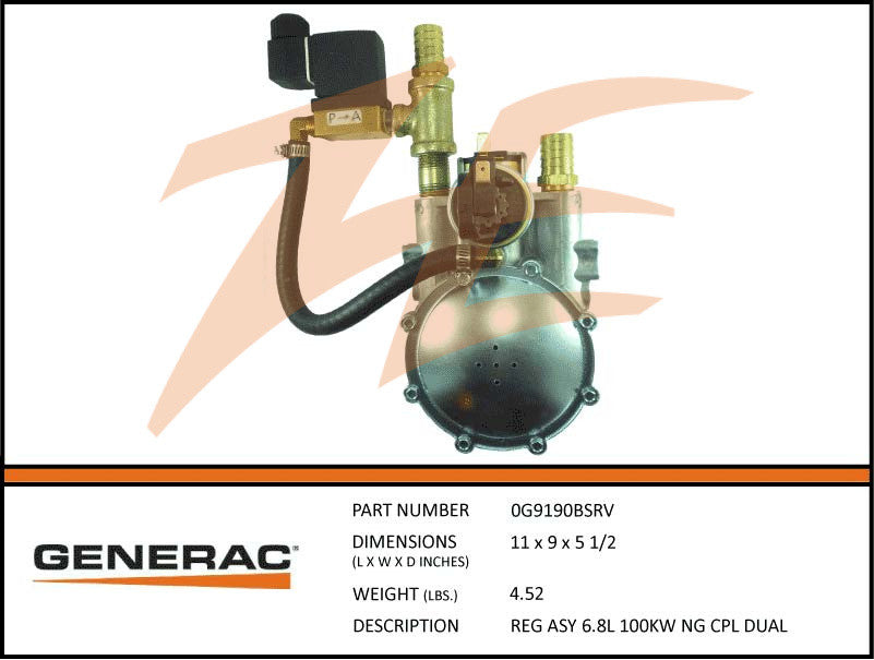 Generac 0G9190BSRV Fuel Regulator Assembly 6.8L 100kW NG Dual