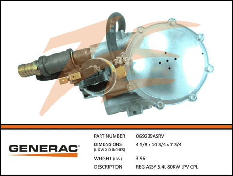 Generac 0G9239ASRV Fuel Regulator Assembly 5.4L 80kW LP