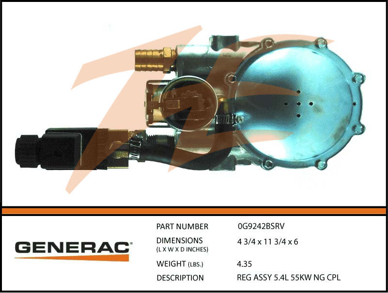 Generac 0G9242BSRV Fuel Regulator Assembly 5.4L 55kW NG