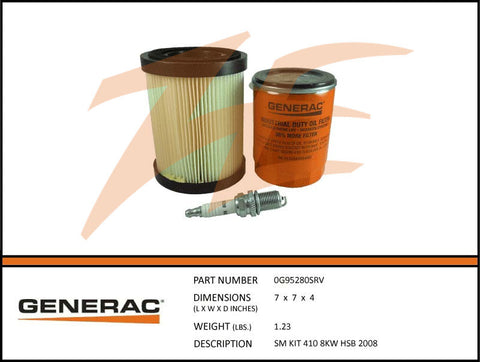 Generac 5662/0G95280SRV 8kW Air Cooled Maintenance Kit