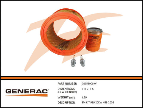 Generac 5665/0G95300SRV 20kW Air Cooled Maintenance kit