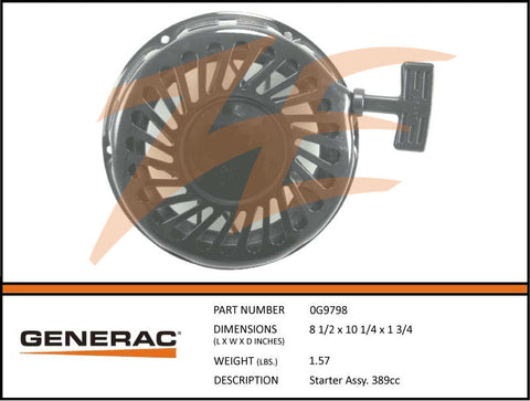 Generac 0G9798 Starter Recoil Assembly 398cc