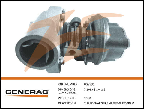 Generac 0G9936 Turbocharger 2.4L 36kW 1800RPM