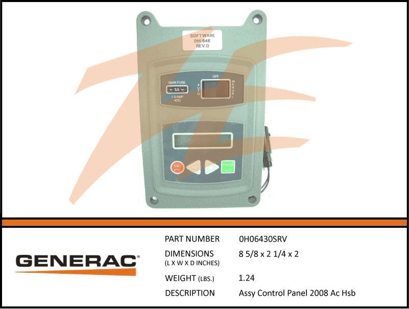 Generac 0H06430SRV 2008 Air Cooled Control Panel