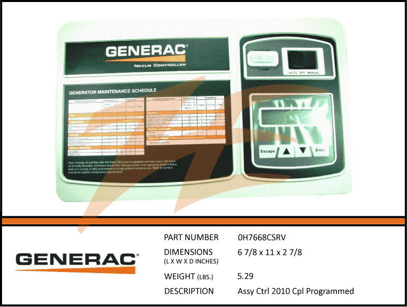 Generac 0H7668DSRV Nexus Liquid Cooled Control Panel