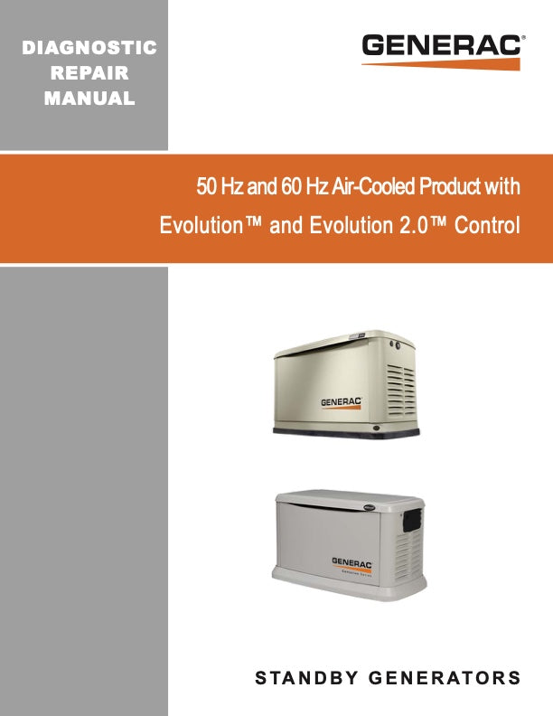 Generac 10000041488 50Hz and 60Hz Air Cooled Product with Evolution and Evolution 2.0 Control Diagnostic Manual - Digital Download